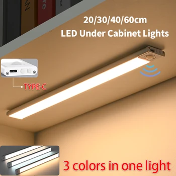 20/30/40/60CM LED Luz de Noche con Sensor de Movimiento Inalámbrico USB en el Gabinete Luces Armario de la Lámpara Para el Armario de la Cocina Dormitorio Iluminación