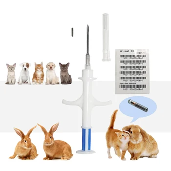 20pcs 134.2 khz Microchip del animal Desechables implante serpientes chip ICAR número FDX-B Pet ID del inyector de la aguja de la jeringa para perro gato pez
