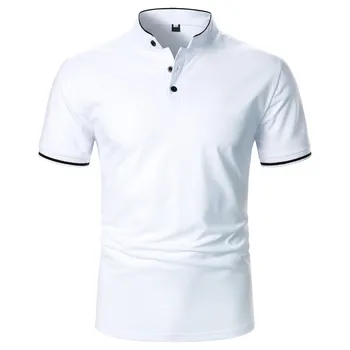 Color sólido de los Hombres Camisa de Polo de Cuello de Pie Camisa de Manga Corta T-Shirt ropa de trabajo Camisas Blusas de Negocio Social, Tops, Trajes Nuevos