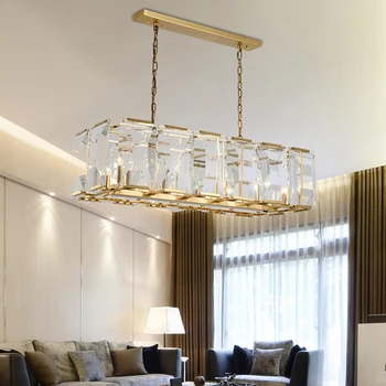 El Lujo moderno K9 de Cristal LED lámpara de Araña de Oro Rectángulo lámpara Colgante Restaurante del Hotel Lámpara de Techo Luminaria de Suspensión de Luz