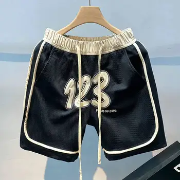 El número y la letra de bordado pantalones cortos de baloncesto de los hombres de 2023 verano popular y2k holgados sweatpant informal partido corto de los hombres streetwear