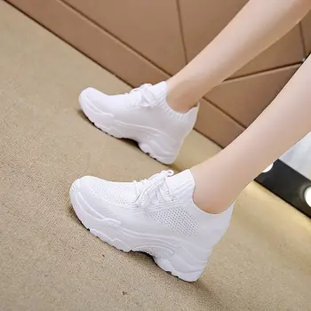 Las Mujeres De Malla Transpirable Zapatillas De Deporte Casuales 2023 Nueva Plataforma Tacones Cuñas Vulcanizado Zapatos De Aumento De Altura De Espesor Inferior Calzado