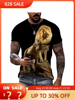 León T-shirt para Hombres Impresos en 3d Camisetas Casual de manga Corta Animales Patrón de la camiseta de gran tamaño Cuello Redondo Ropa de Hombre Superior de la Ropa