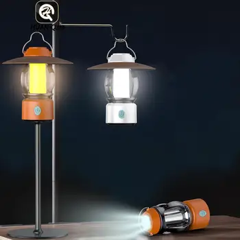 Lámparas colgantes Portátil LED Luz de Camping 3 Modos de 500LM Linterna Multifuncional TypeC Recargable USB con Soporte de Iluminación