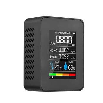 Portátil Monitor de Calidad del Aire Interior Detector de CO2 5 en 1 Formaldehído HCHO TVOC LCD Tester Probador de Humedad, Temperatura