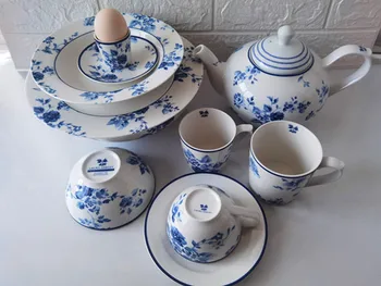 Roland Aisi Chinos y Occidentales estilo de agua de cerámica rosa azul de la serie de vajilla, platos, copas de agua, y tazones