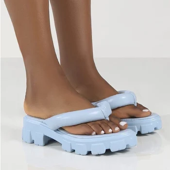Rosa Clip de Dedo de Zapatillas para las Mujeres 2023 Verano de la Moda de Chunky de la Plataforma de Chanclas Mujer Suela Gruesa Cuñas Sandalias de Playa de Diapositivas