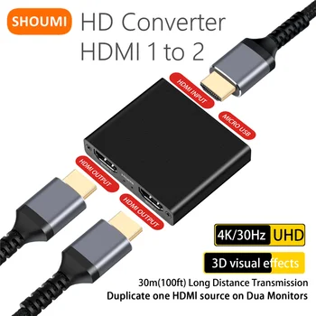 Shoumi Convertidor de HDMI 4K HD 1 En 2 Adaptador para PS4/5 Caja de TV Interruptor de Hdmi 1 a 2 HDMI Splitter 2.0 Mismo Tiempo de Trabajo