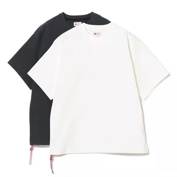 VIGAS de JAPÓN Japonés de peso Pesado de Algodón Suelta Camisetas Casual Caída de Hombros de Color Sólido de Fondo Rojo de la Cuerda de Manga Corta T-shirt para los Hombres